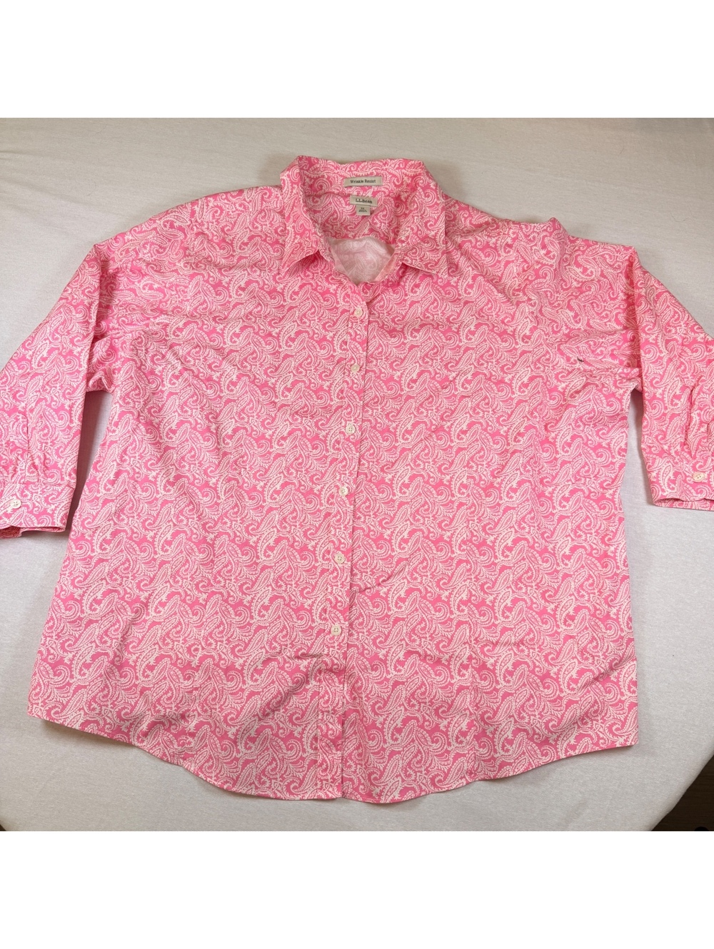 LL Bean Pink Paisley Wrinkle Resist Button Shirt Women's 3X
